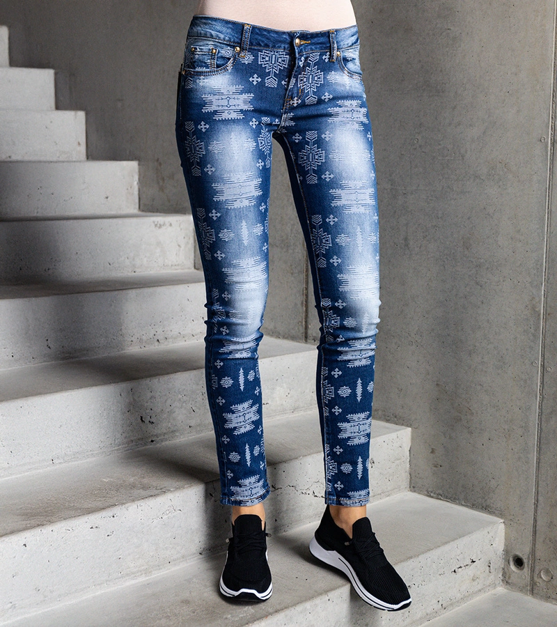 Jeans albastru slim cu modelul Meladia