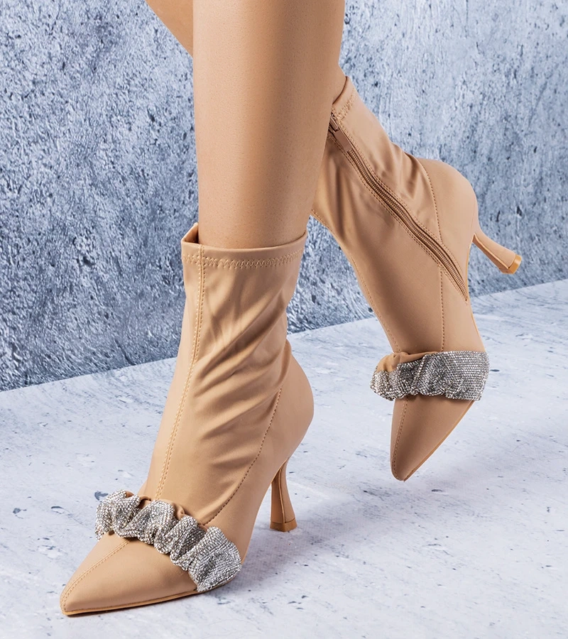 Cizme bej împodobite cu zirconii Caisse