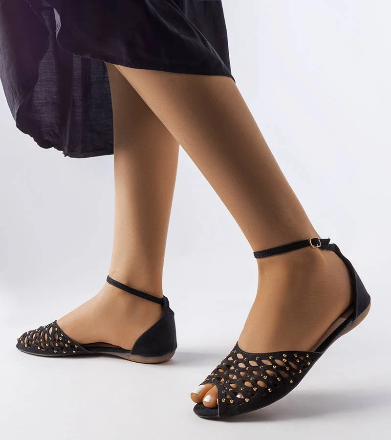 Sandale negre ajurate cu zirconiu de Avice