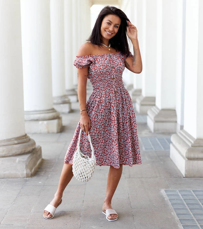 Rochie midi cu flori portocalii de Sauro