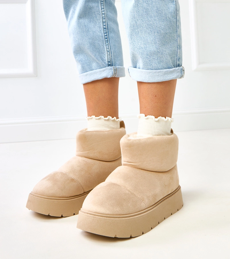 Cizme de zăpadă îmblănite bej deschis pe platformă Ribeiro