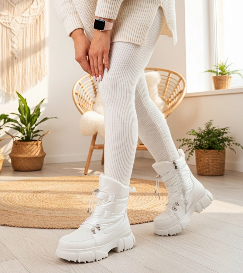 Cizme de zăpadă albe cu reflex perlat îmblănite Jassi