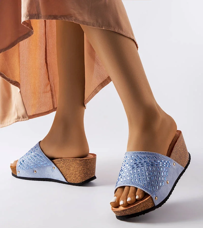 Șlapi cu pene Guymon albastru cu zirconii