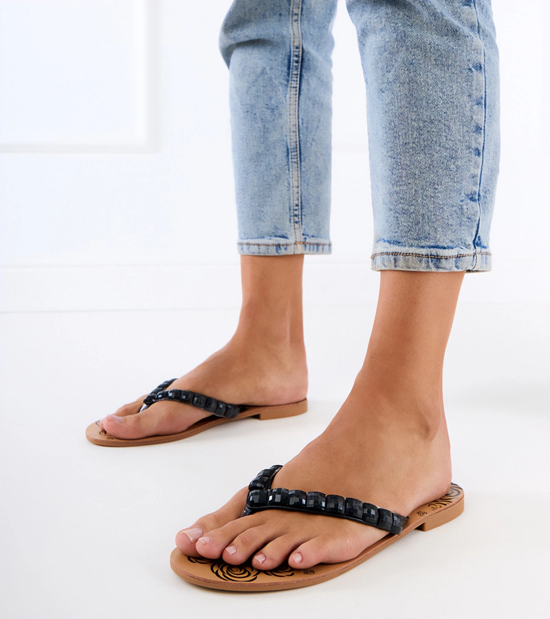 Papuci negri japonezi decorați cu pietricele Liwiros