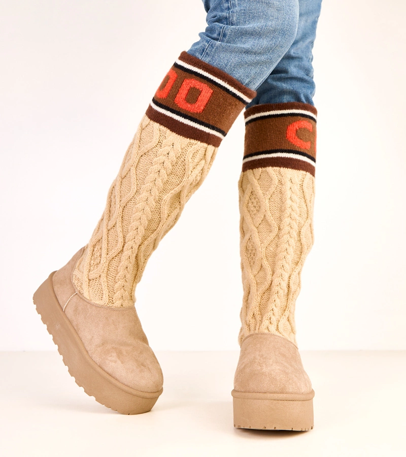 Cizme bej cu platformă și carâmb înalt Coo