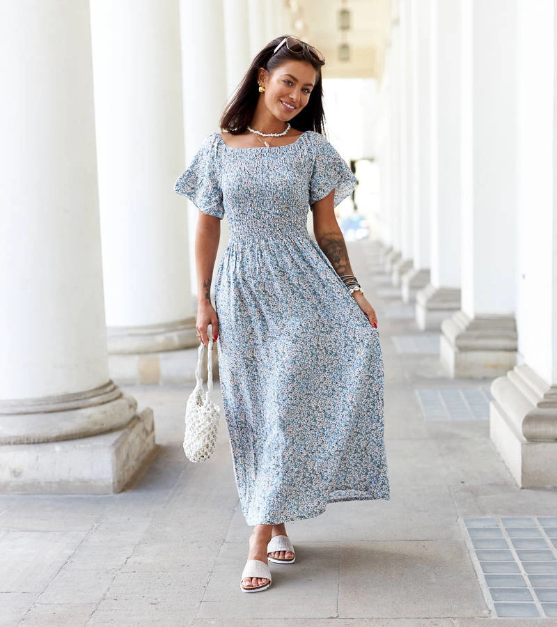 Rochie midi verde cu flori Lioba