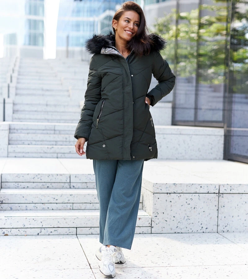 Jachetă verde cu blană detașabilă Riverton