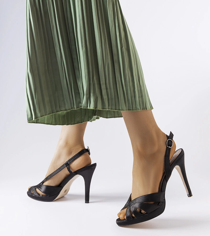 Sandale stiletto din Alpaca neagră