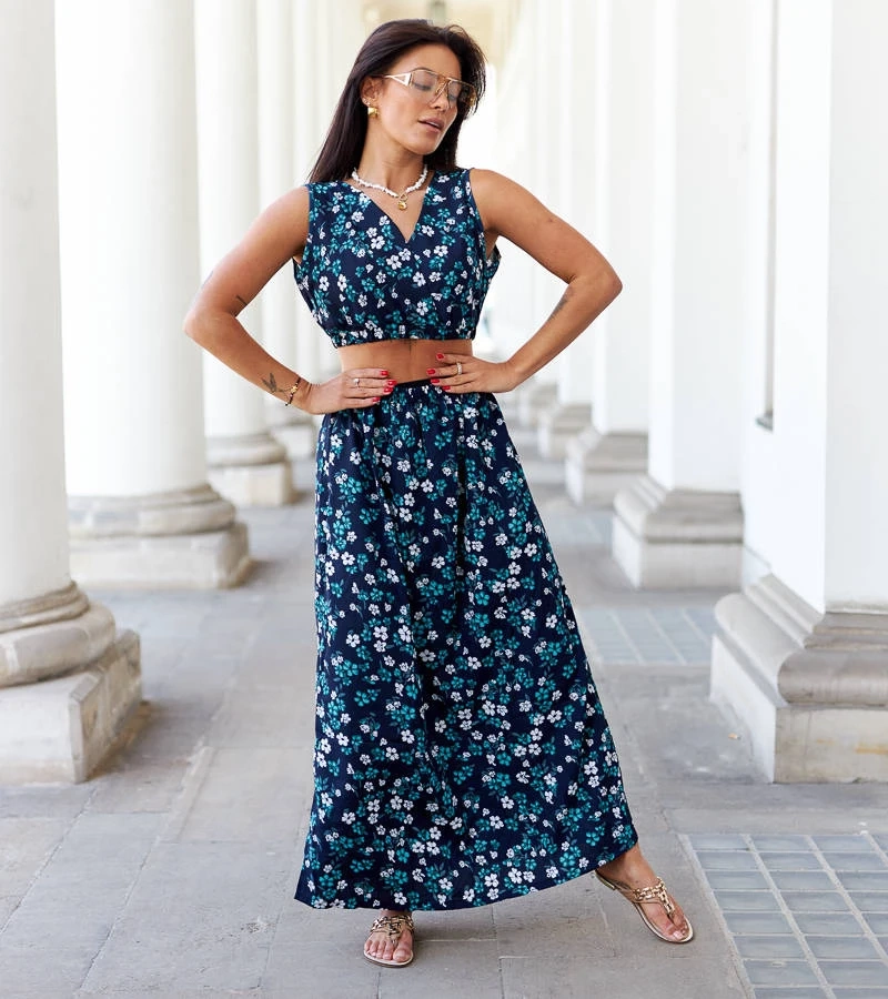 Set albastru marin cu top și fustă Genova