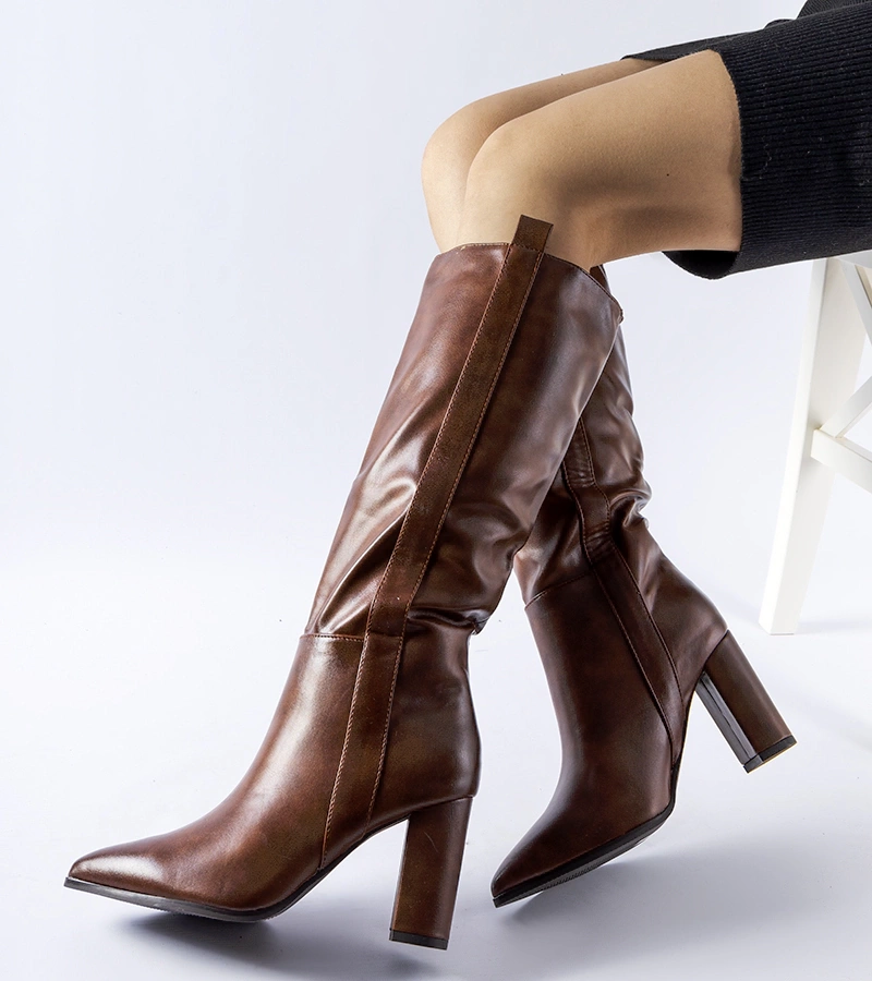 Cizme maro cu toc inalt Palma