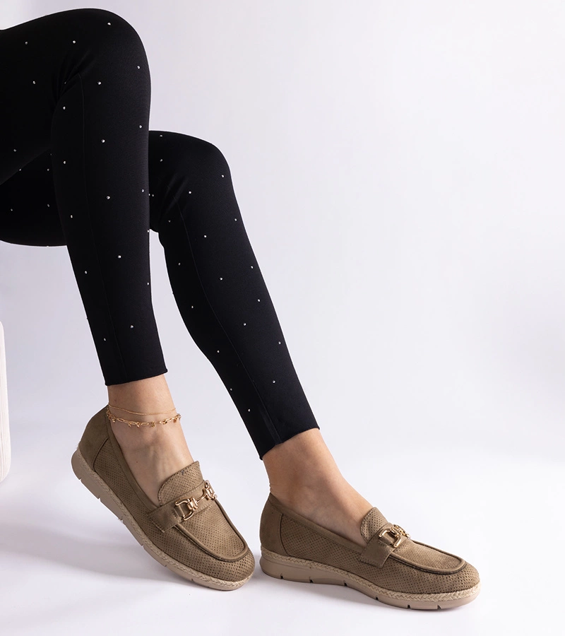 Pantofi mocasini verzi de damă din piele ecologică întoarsă Sandoval