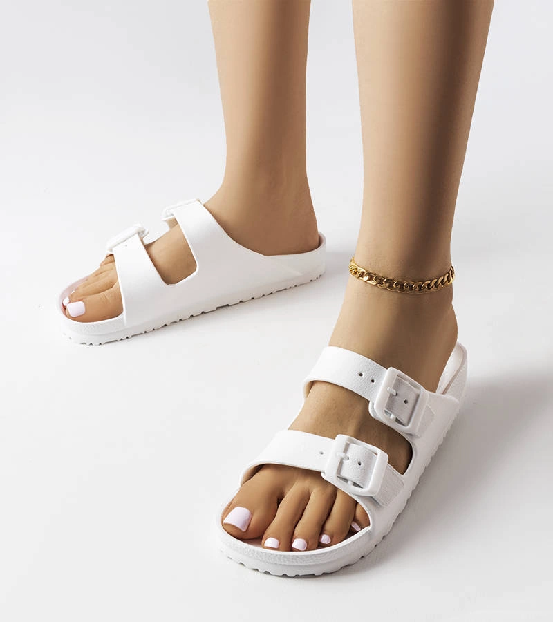 Șlapi de cauciuc alb cu catarame Eugene