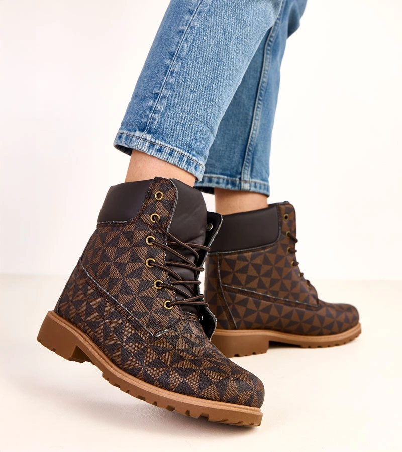 Botine negre-maron cu model geometric Alicia