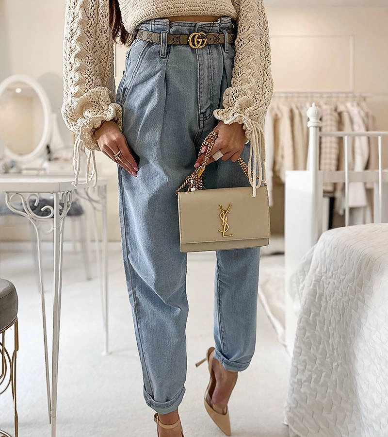 Blugi albastru mom fit Onfroi