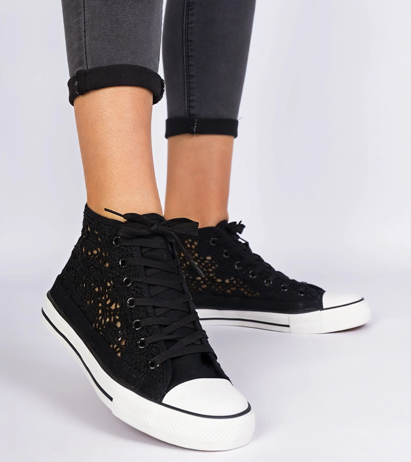 Adidași negri de damă cu model ajurat Lesli