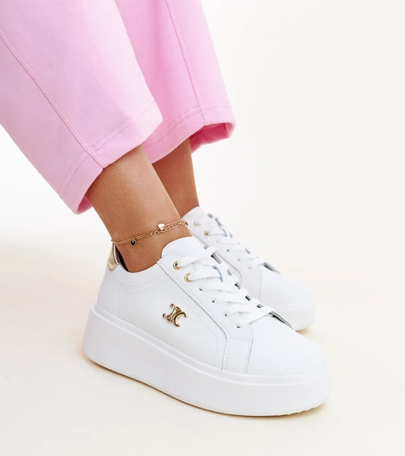 Sneakers albi de piele cu talpa inalta Melita