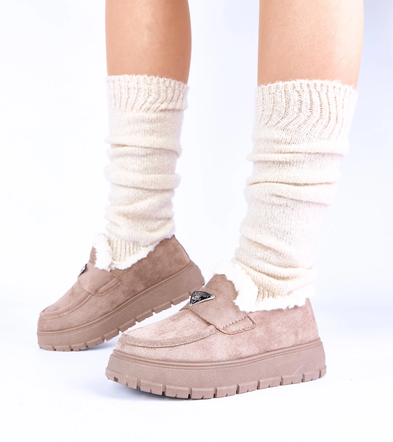 Mocasini bej închis pe platformă îmblăniți Kirby