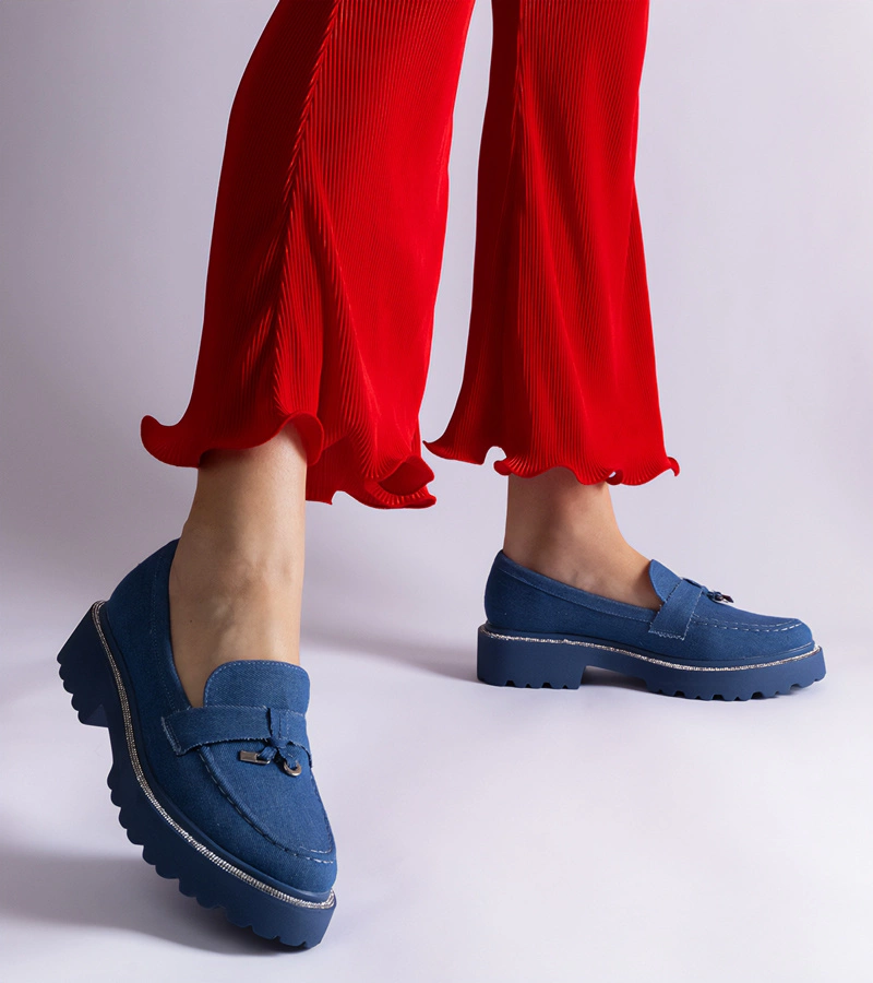 Mocasini albaștri decorați cu zirconii Henley