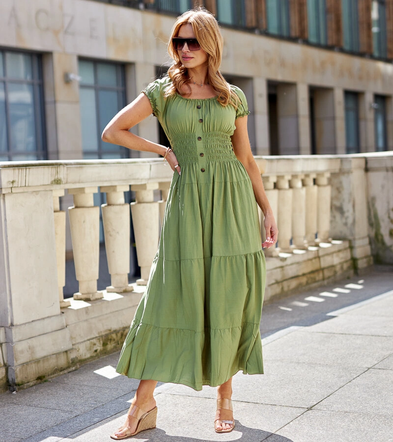 Rochie maxi verde deschis cu mâneci scurte Cinaglia