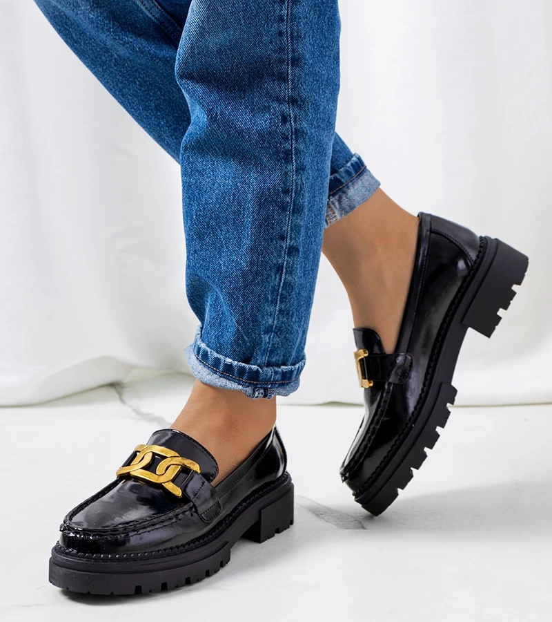 Mocasini negri pe talpă înaltă Dorland