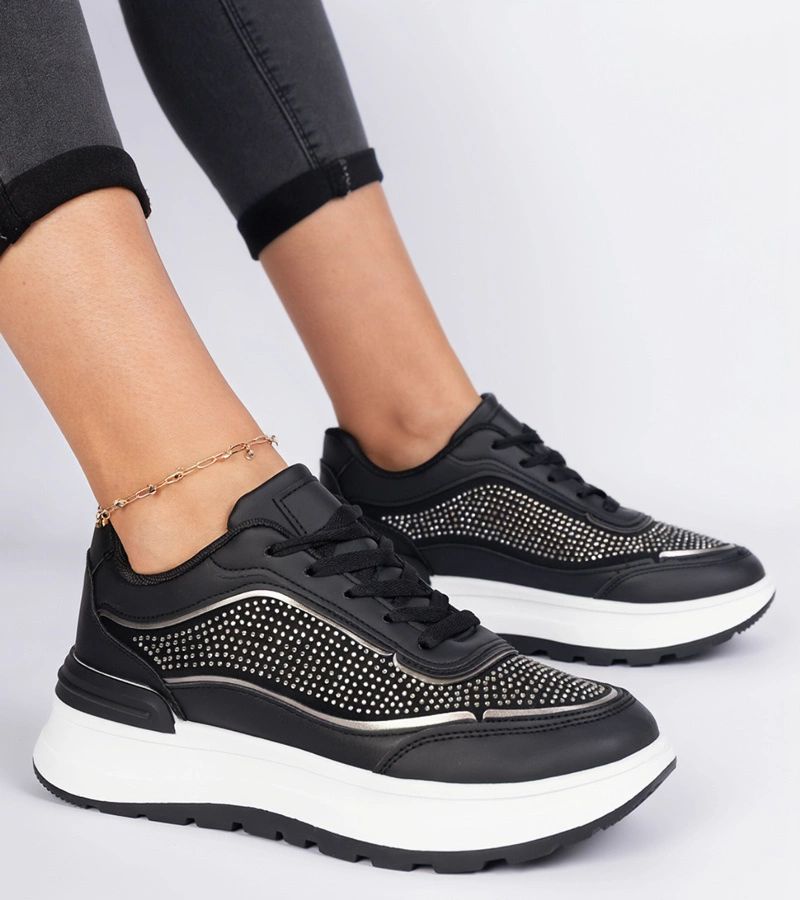 Adidași negri de damă cu zirconii Fucco