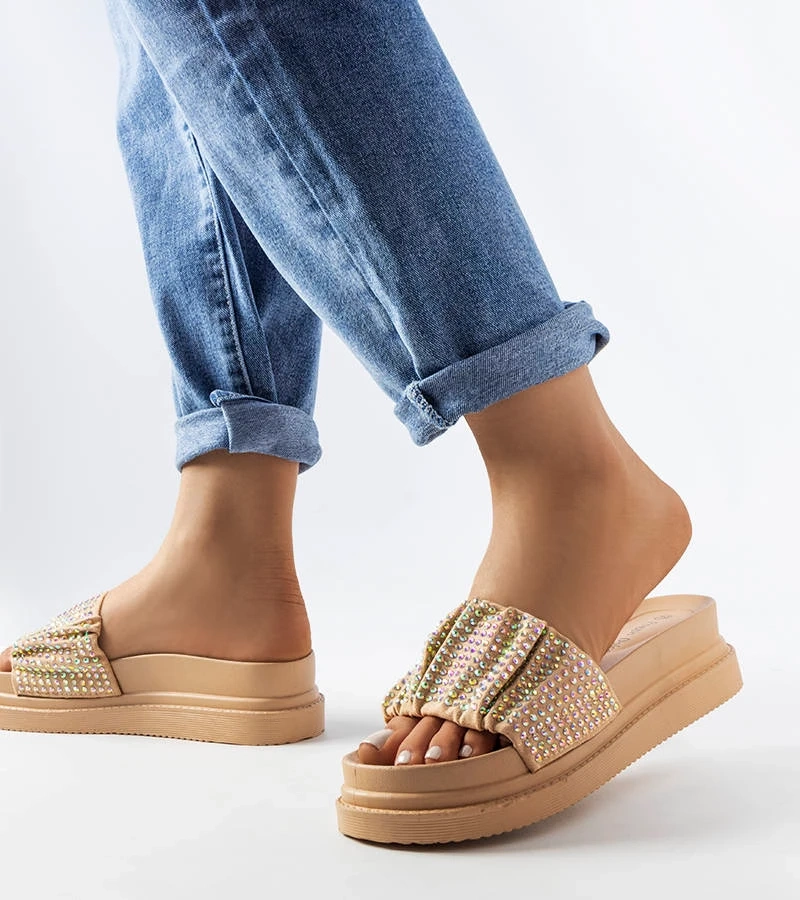Flip-flops bej cu platformă și zirconiu Franet