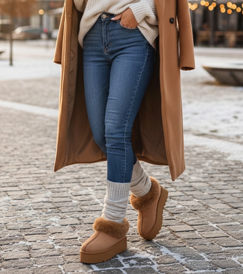 Cizme de zăpadă maro cu blăniță Deesi