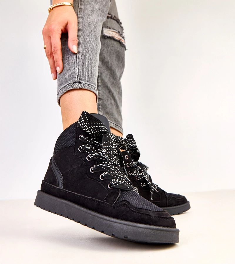 Adidași negri înalți cu șireturi groase Klevis