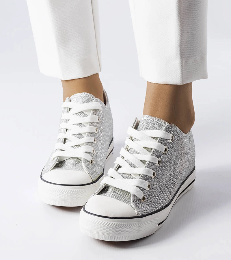 Pantofi de sport cu sclipici argintiu Crete pe platforme