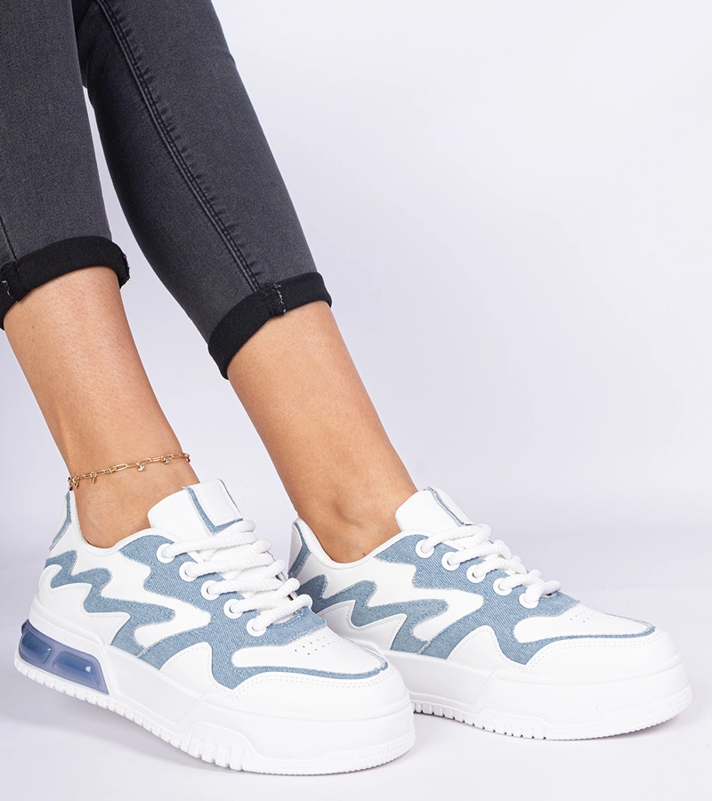 Adidași albaștri de damă cu detalii din denim Lasata