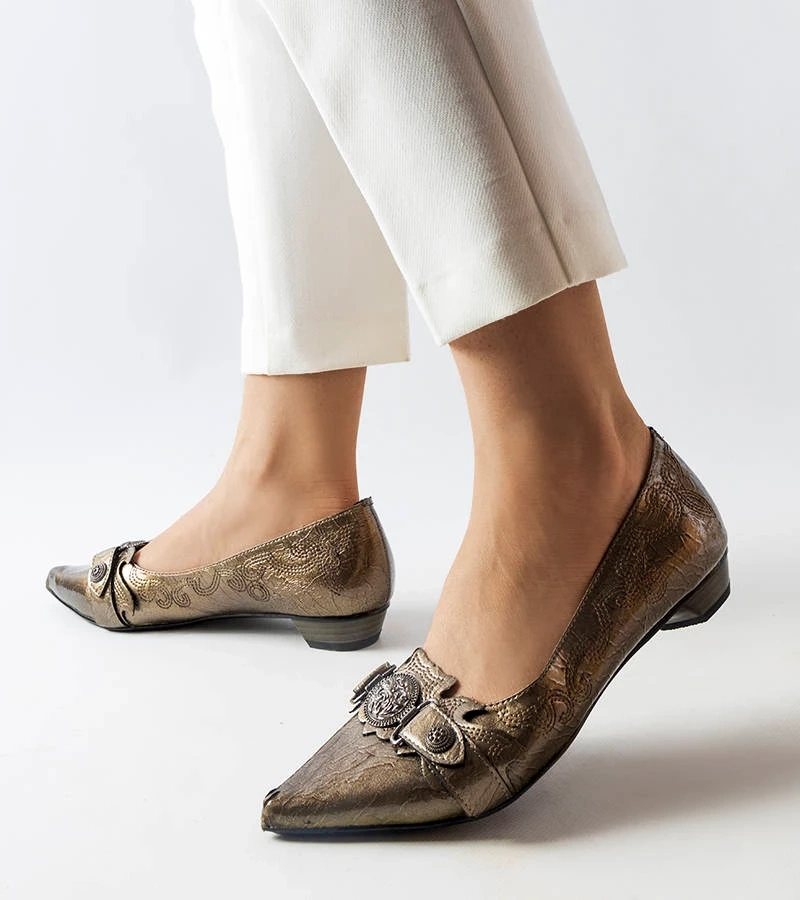 Pantofi argintii cu tocuri joase Siciliano