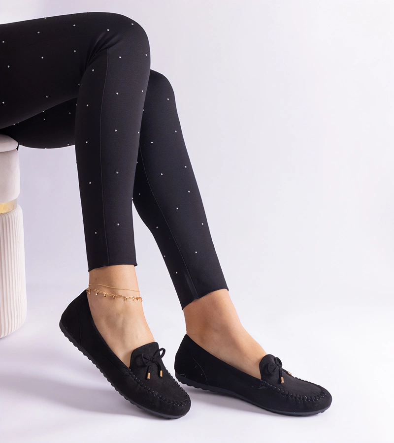 Mocasini negri din piele întoarsă cu fundiță Treja