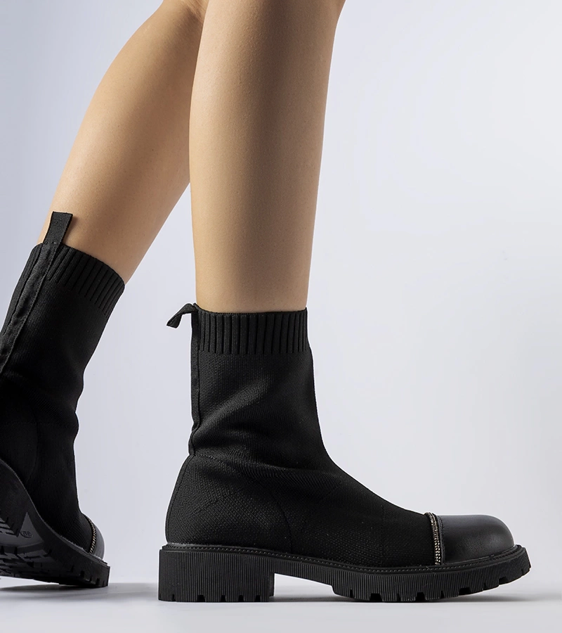 Botine negre masive din șosete Matese RXJ187 BLACK
