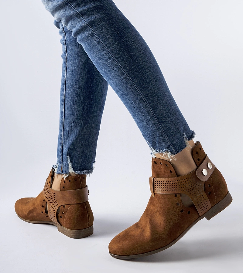 Botine decupate din dantelă caramel Lungodora