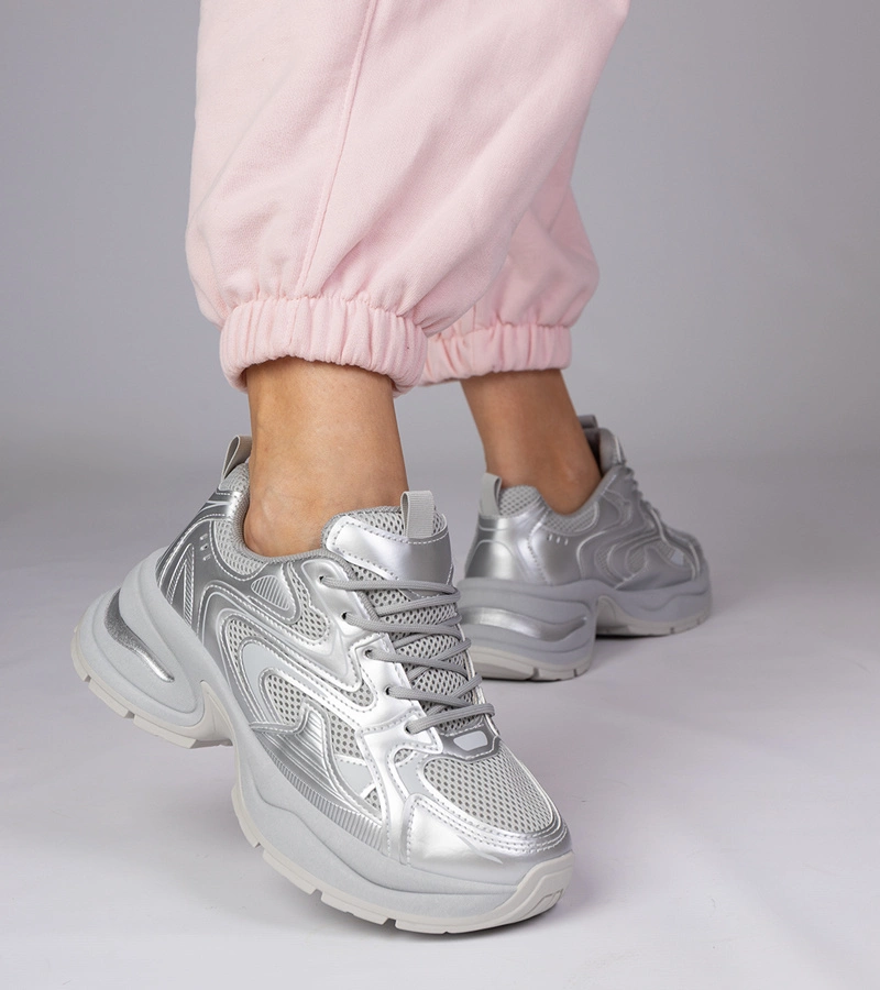 Adidași sport argintii cu talpă groasă Asetrina