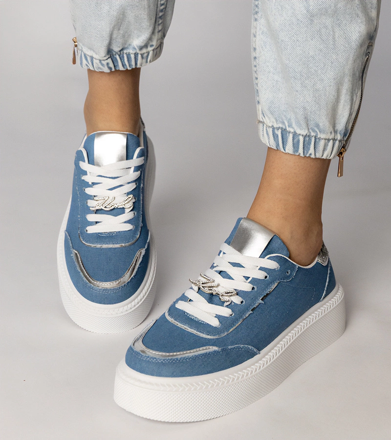 Adidași din denim decorați cu sclipici și strasuri Felura