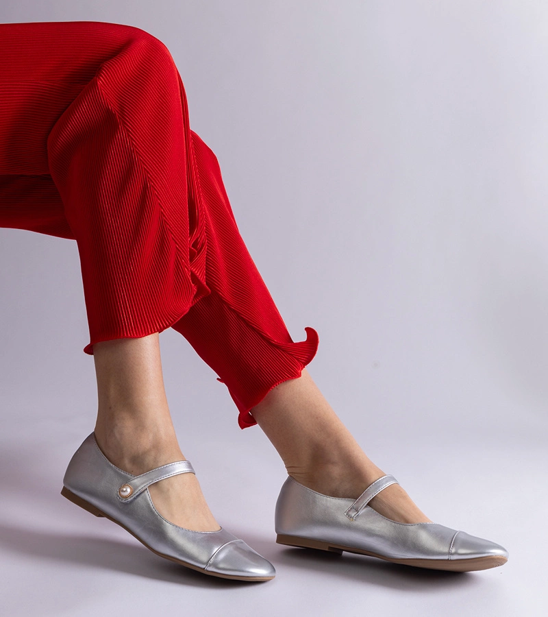 Balerini argintii cu vârf lăcuit cu închidere velcro Jaures