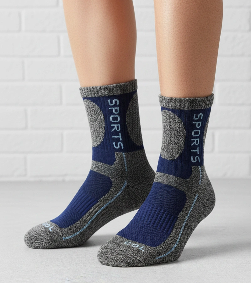 Șosete gri călduroase cu accent bleumarin Siera