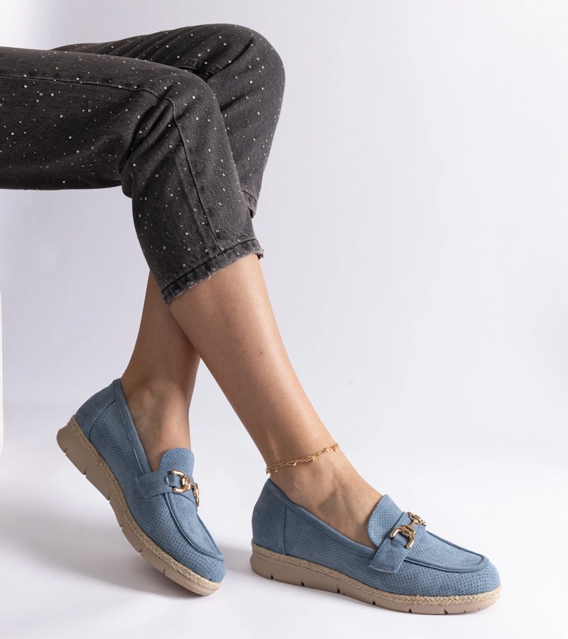 Mocasini damă albaștri din piele ecologică întoarsă Sandoval