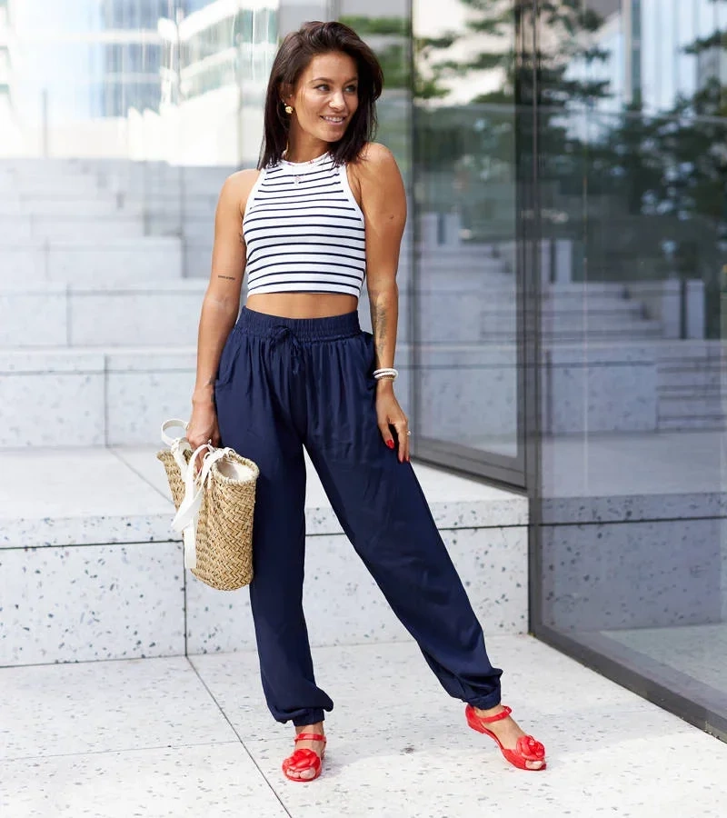 Pantaloni Velezzo din material textil albastru marin