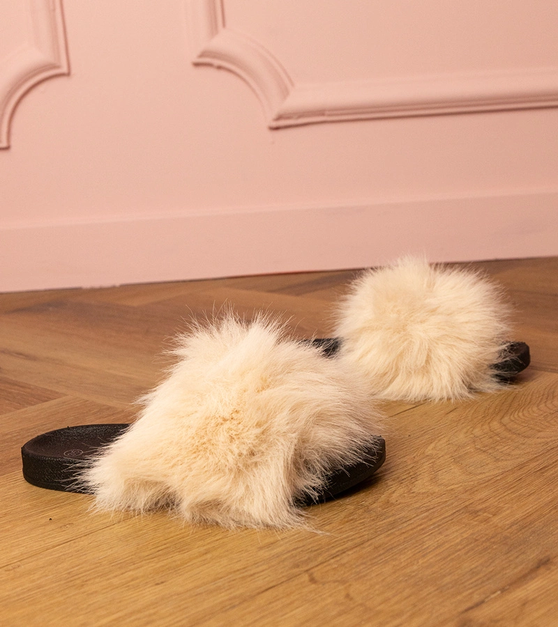 Papuci bej pentru copii cu blană Malinka