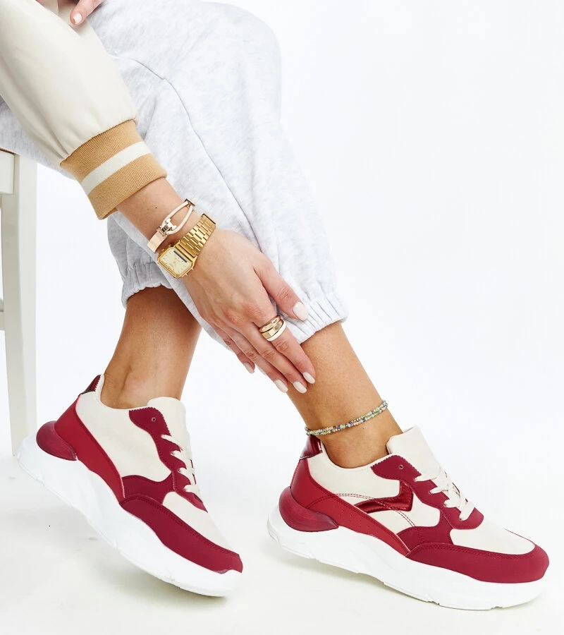 Sneakers bej-roșii pe platformă Nereida