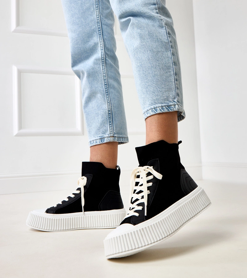 Adidași tip șosetă negri fără șireturi pe platformă Perkins