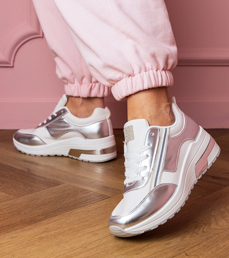 Adidași albi cu zirconii și inserție metalică Garsi