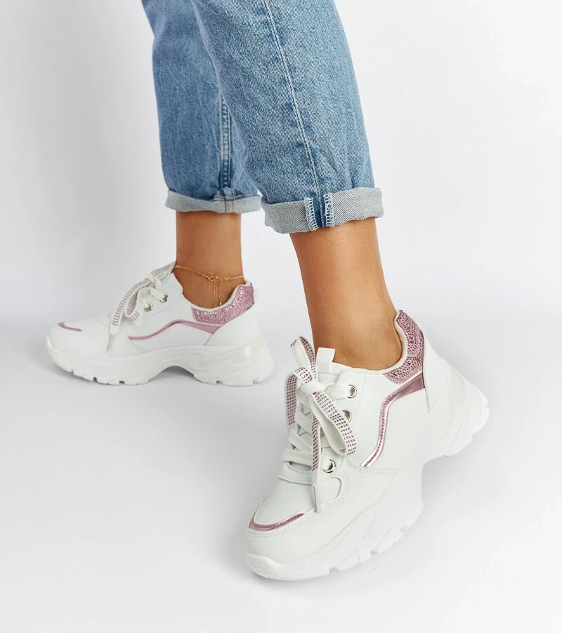 Sneakersi albi masivi cu strasuri Euclid