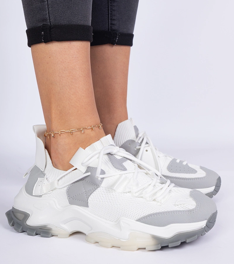 Adidași albi de damă cu guler tip șosetă Milada