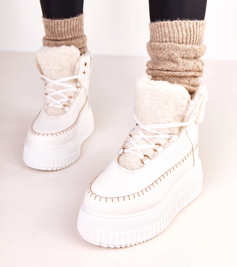 Ghete sport albe îmblănite pe platformă Lorraine