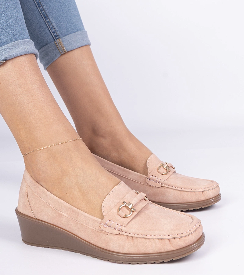 Pantofi mocasini roz pentru femei cu platformă, finisaj mat Sambada