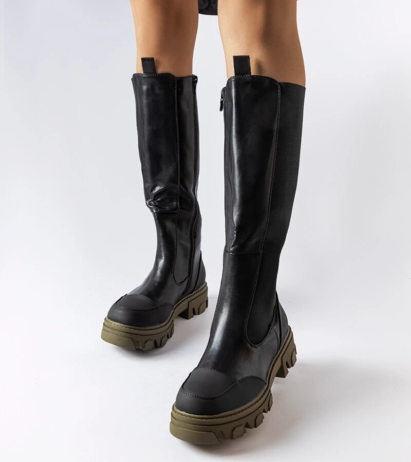 Cizme înalte Pasquale negre și verzi