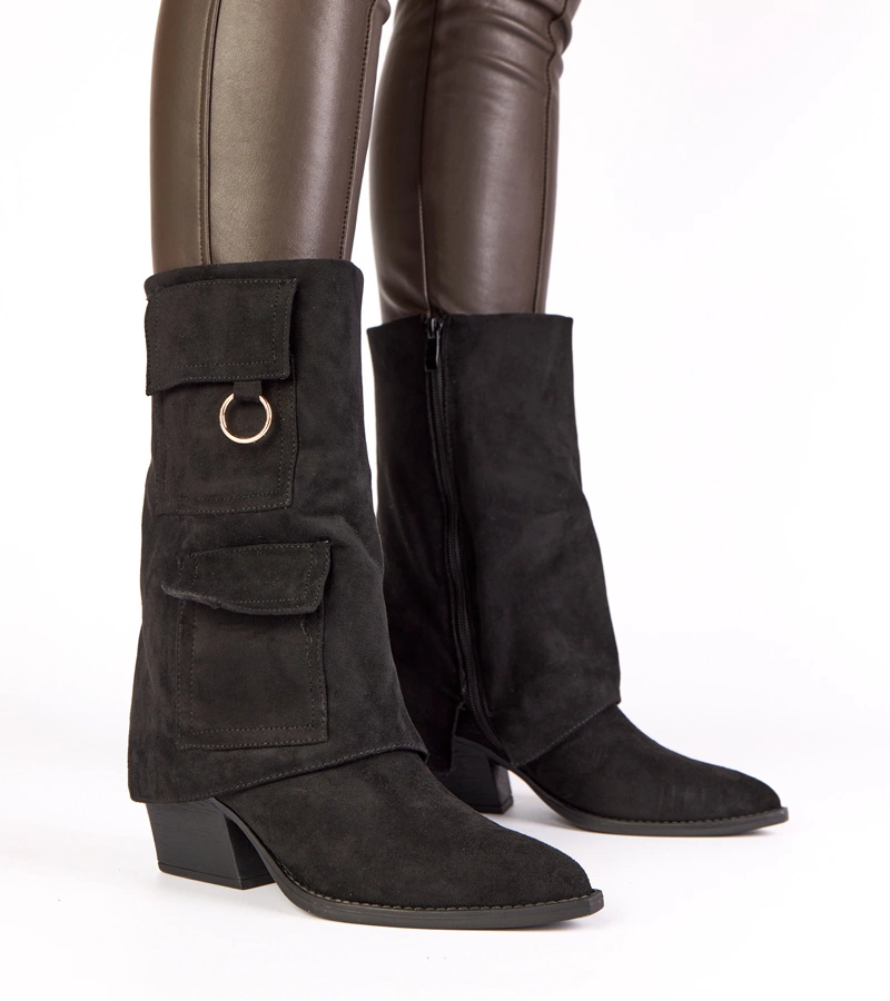 Ghete negre cu toc gros și buzunare Nadiia